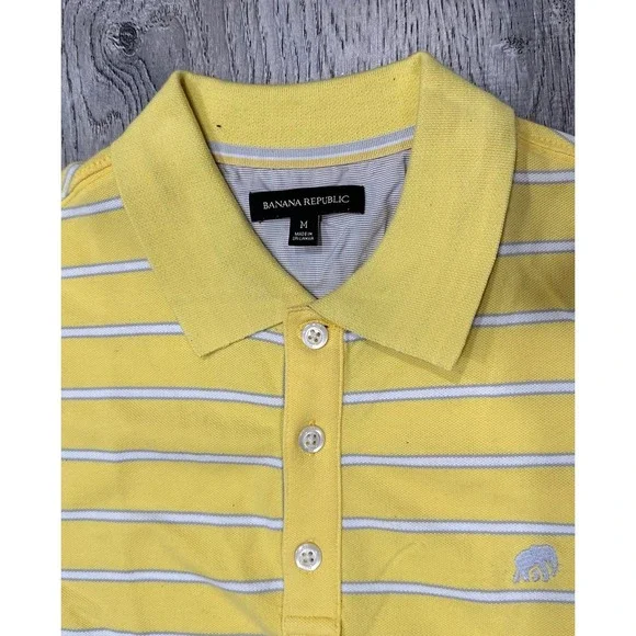 Banana Republic Pique Polo Shirt Men's Medium Yellow Elephant Striped Golf Polo - Picture 2 of 10